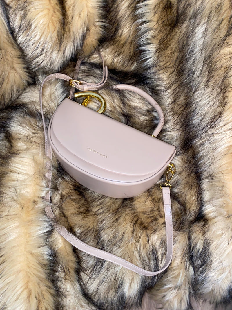Top Handle Curve Leather Handbag| Beige