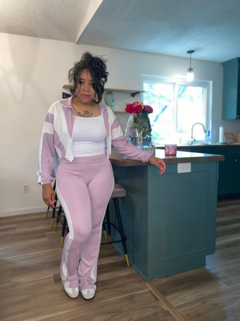 2PC Vintage Stripe Jacket Pants Set| Purple *$28 until 9/2 all sales are final*