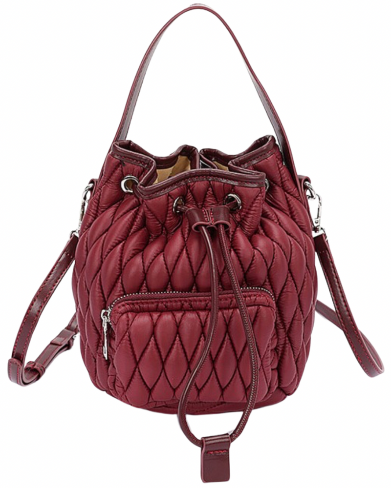 Quilted Puffer Bucket Bag| Burgandy