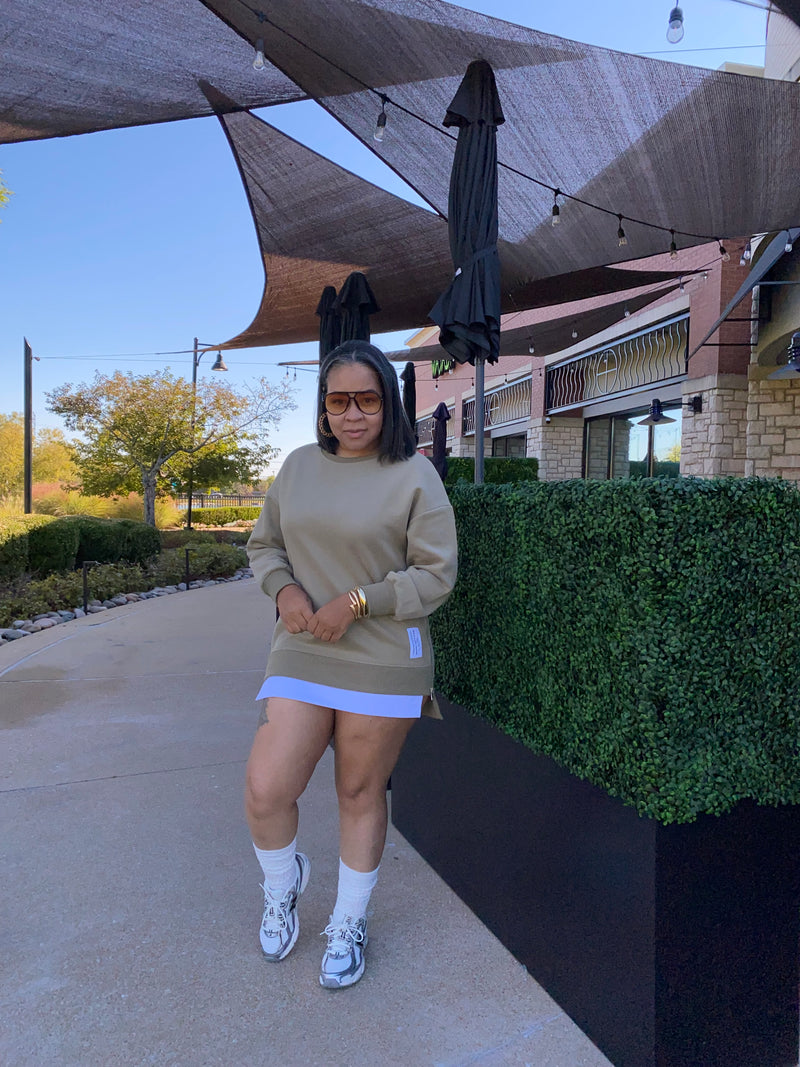 Double Layered Sweatshirt Dress| Ash Olive