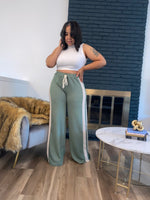 Two Tone Retro Wide Leg Joggers| Sage & Cream