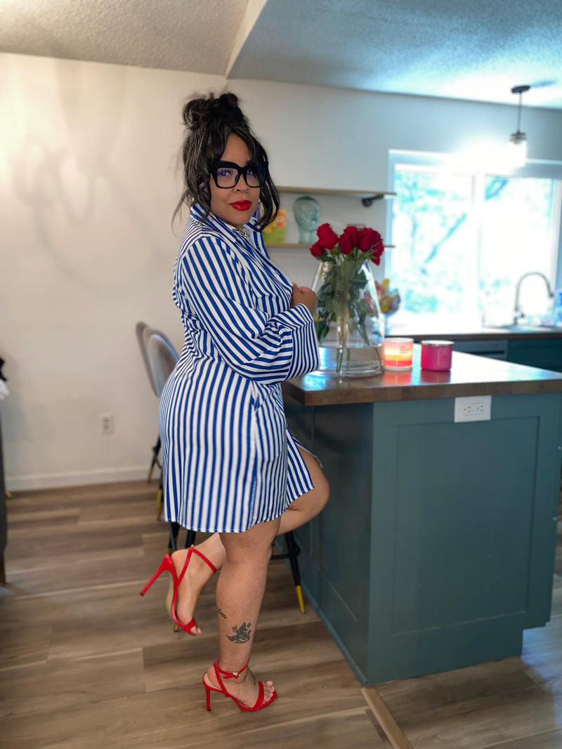 Stripe Collar Dress Mini| Blue