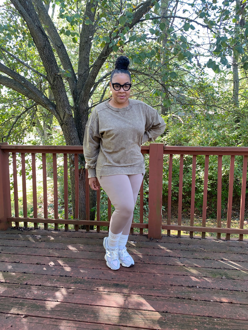 French Terry Pullover Leggings Set|Two Tone Latto & Olive