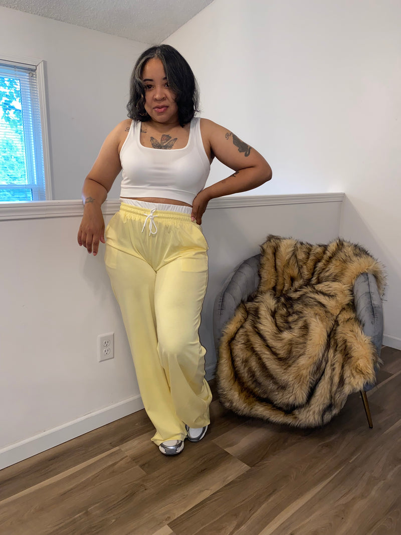 U-Neck Cropped Tank Wide Leg Pant Set| Yellow *$28 until 9/2 all sales are final*