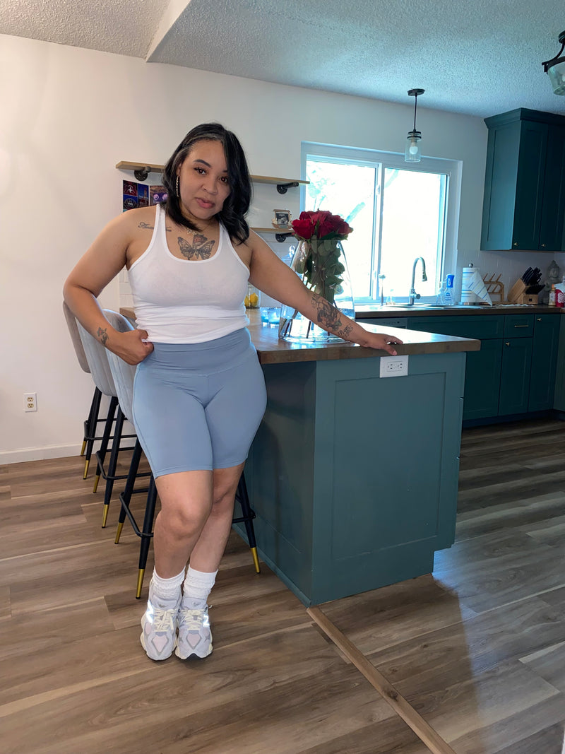 Butter Soft Waistband Biker Shorts| Blue Grey