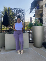 Stretchy Ribbed Wide Leg Pants| Lavender