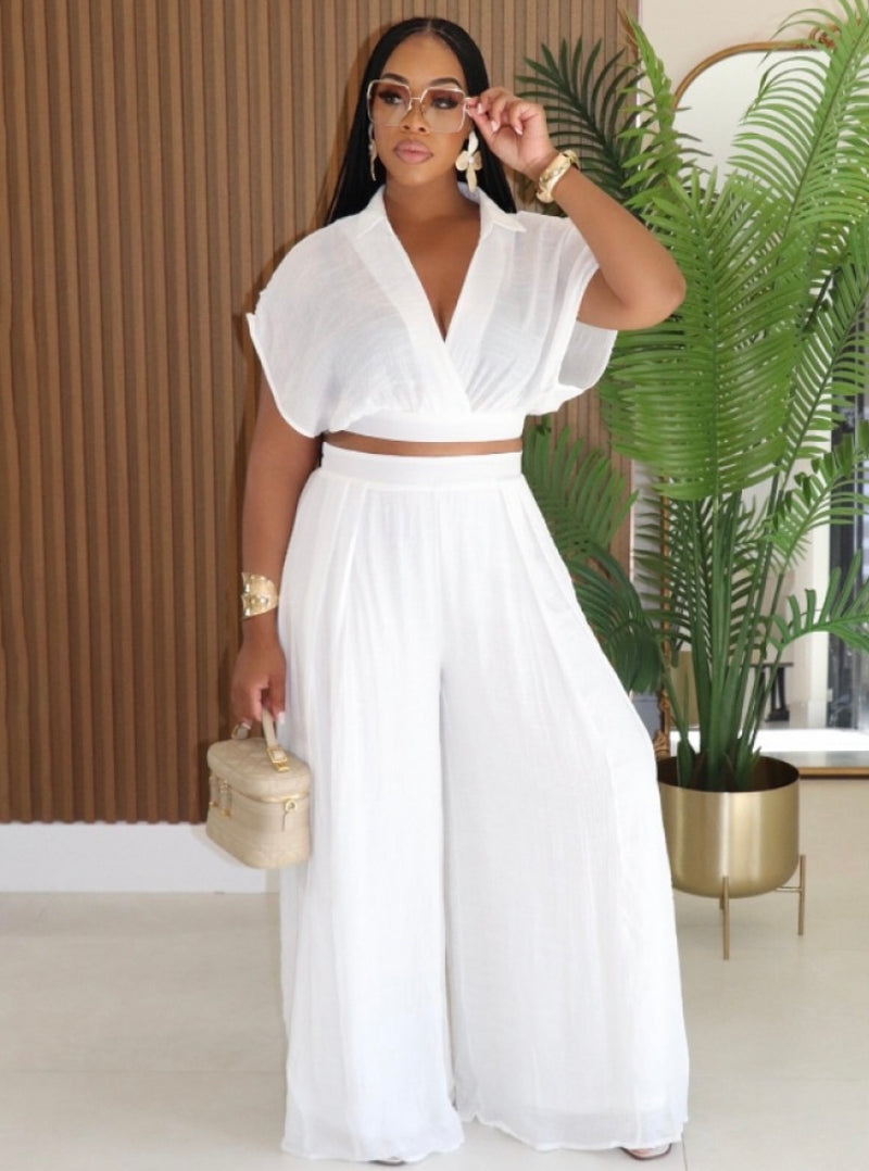 Collar Cutie Pants Set| White