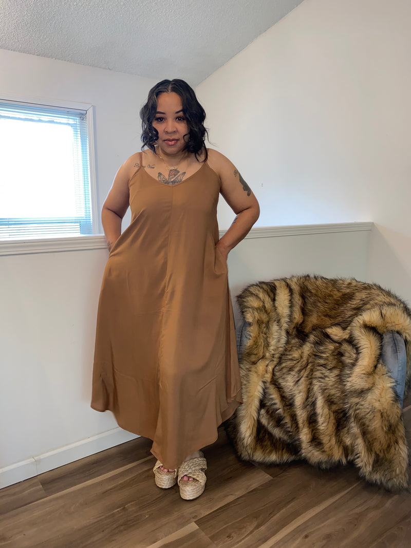 Cami Midi Dress With Pockets| Camel