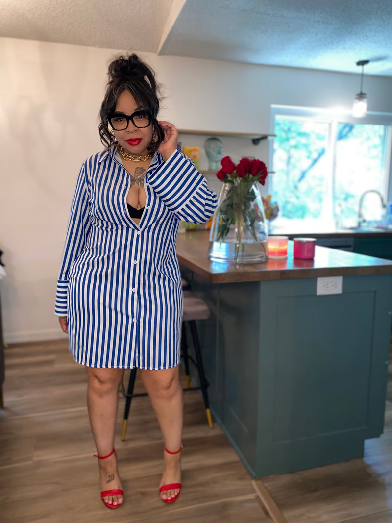 Stripe Collar Dress Mini| Blue
