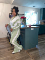 2PC Vintage Stripe Jacket Pants Set| Sage