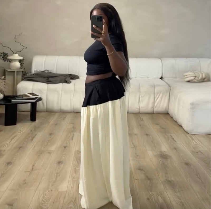 Colorblock Wide Leg Pant Set| Black
