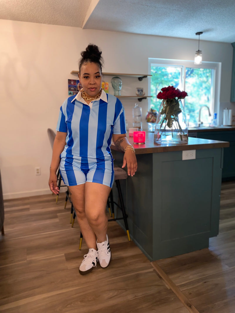 Casual Stripe Short Set| Blue