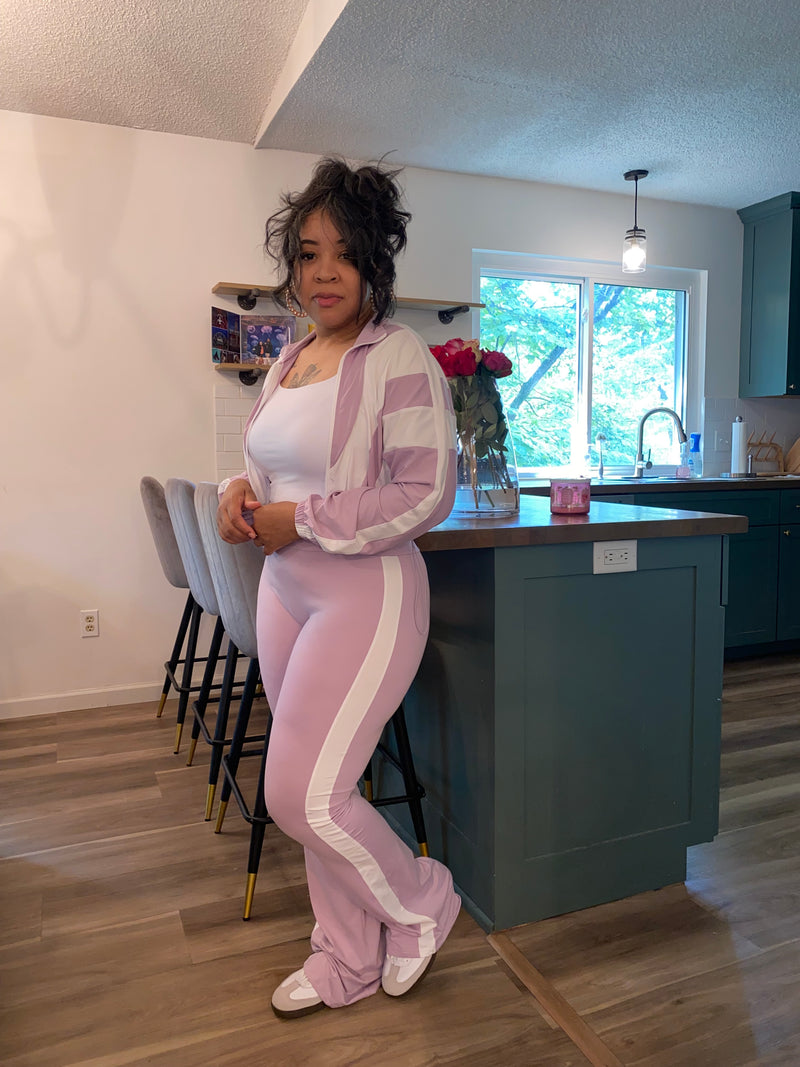 2PC Vintage Stripe Jacket Pants Set| Purple *$28 until 9/2 all sales are final*