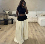 Colorblock Wide Leg Pant Set| Black