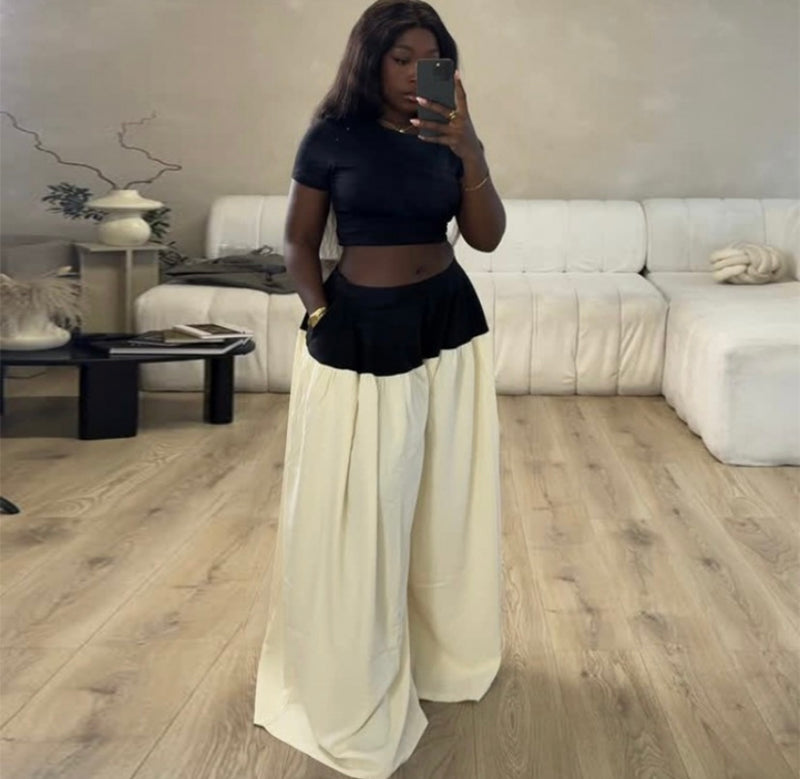 Colorblock Wide Leg Pant Set| Black