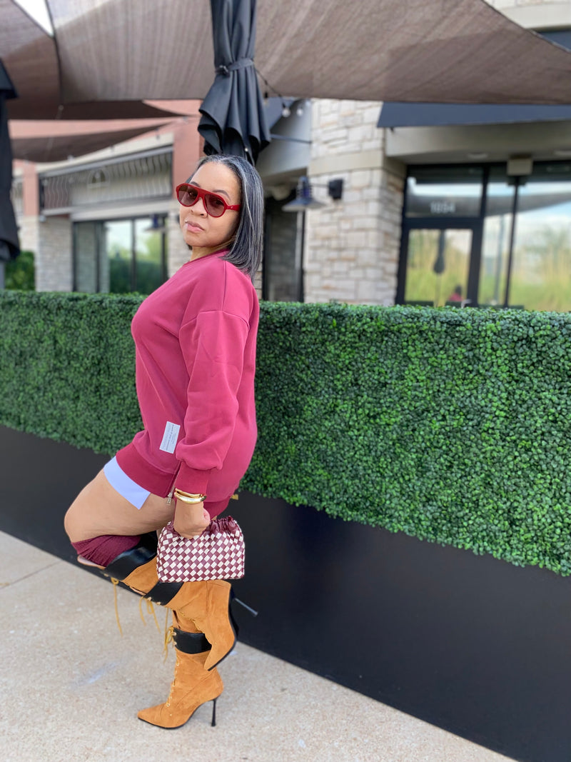 Double Layered Sweatshirt Dress| Burgandy