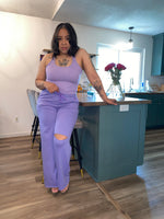 2PC Tank Top Laser Cut Pants Set| Purple