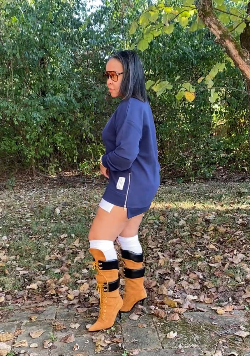Double Layered Sweatshirt Dress| Navy