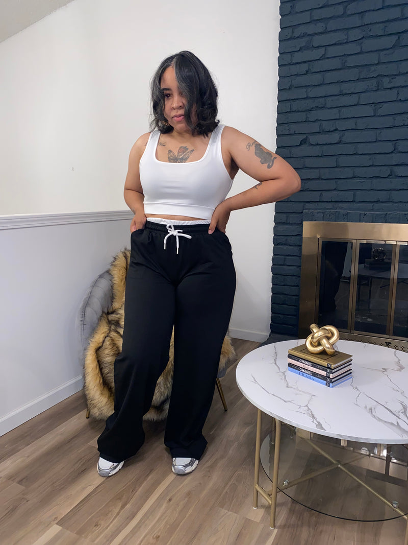 U-Neck Cropped Tank Wide Leg Pant Set| Black *$28 until 9/2 all sales are final*