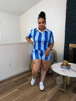Casual Stripe Short Set| Blue