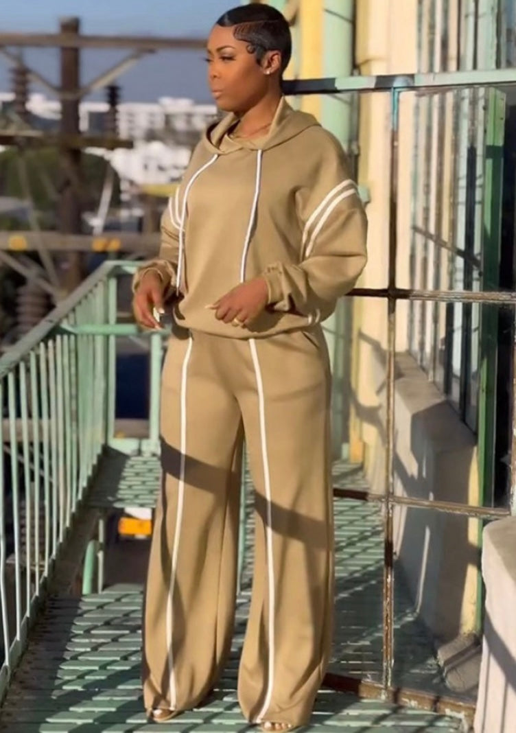 Pin Stripe Hooded Pants Set| Khaki