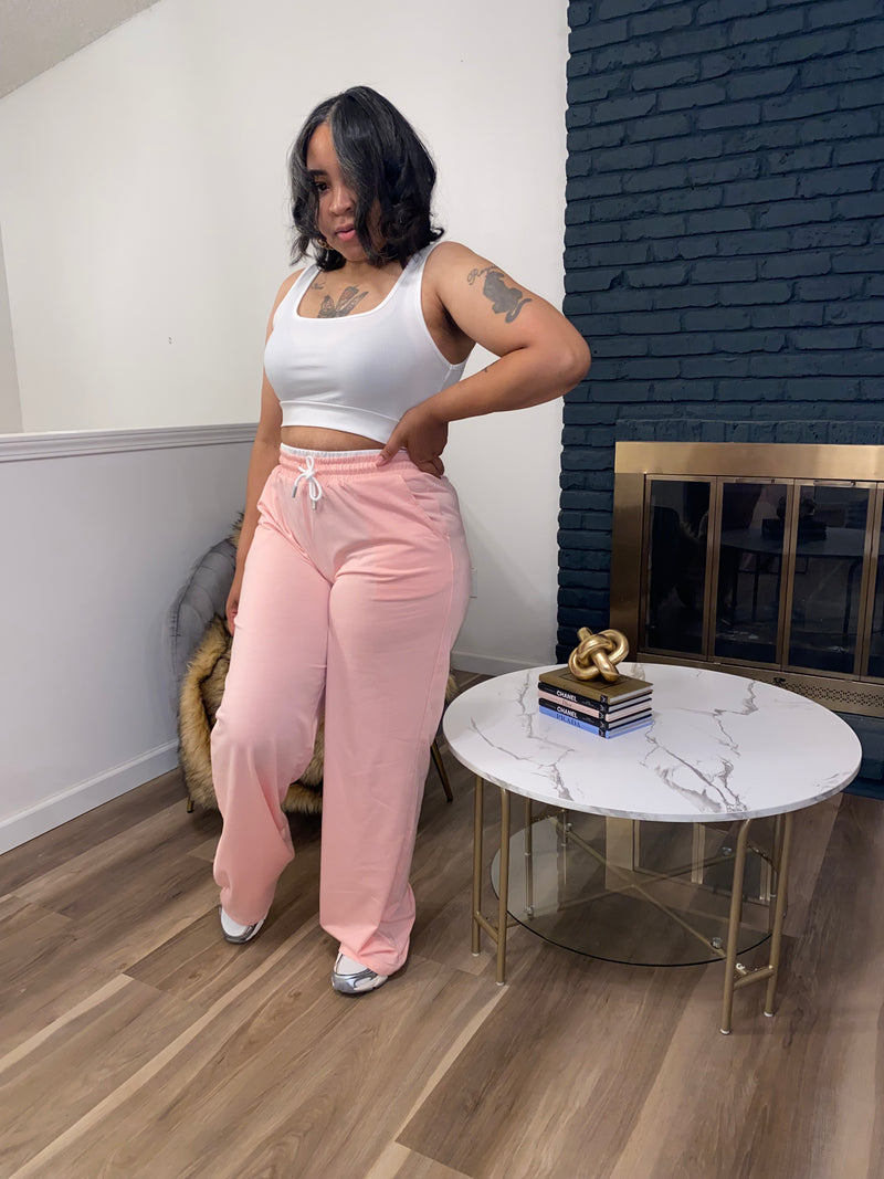 U-Neck Cropped Tank Wide Leg Pant Set| Pink *$28 until 9/2 all sales are final*