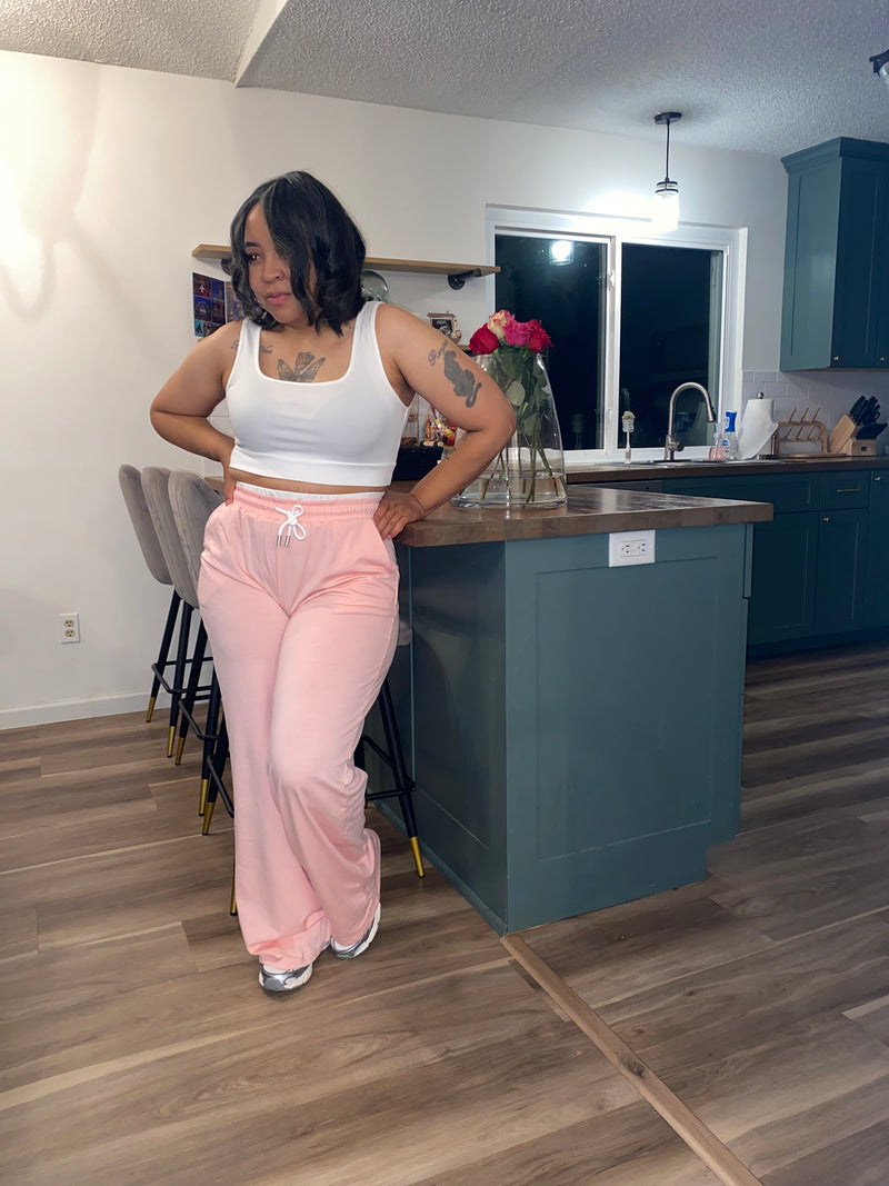 U-Neck Cropped Tank Wide Leg Pant Set| Pink *$28 until 9/2 all sales are final*
