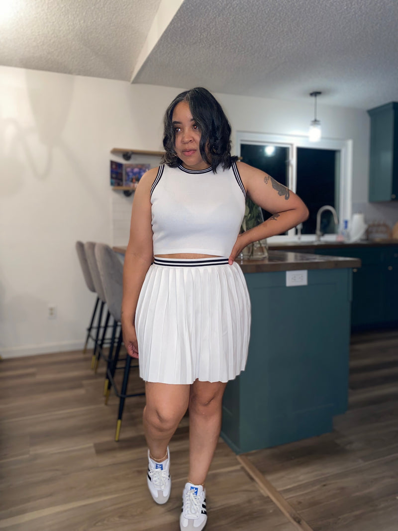 Tennis Stripe Skirt Set| White *$28 until 9/2 all sales are final*