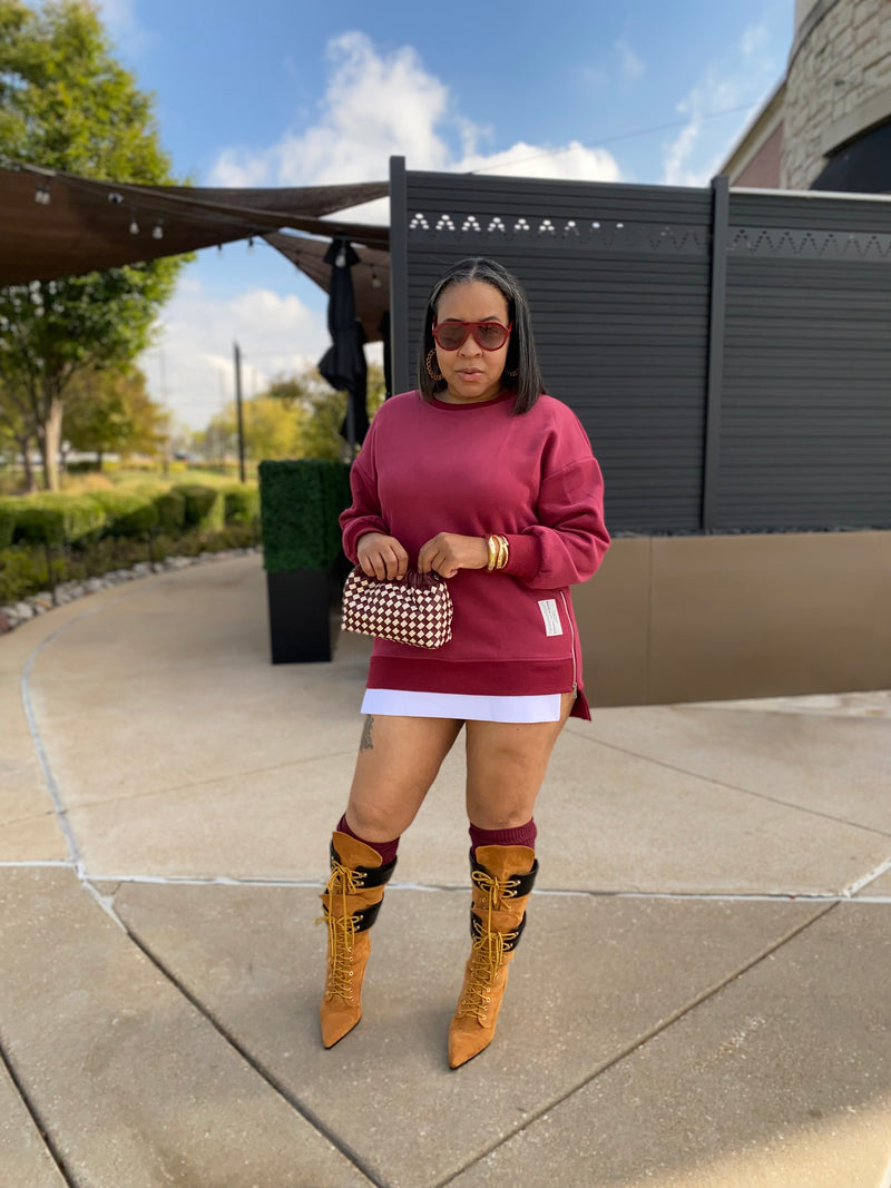 Double Layered Sweatshirt Dress| Burgandy