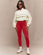Sporty Jacket High Waist Legging Set| Red