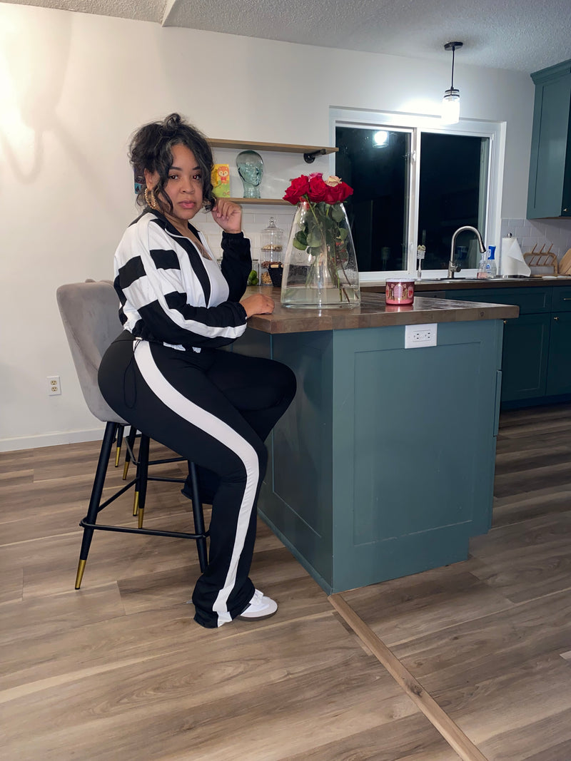 2PC Vintage Stripe Jacket Pants Set| Black *$28 until 9/2 all sales are final*