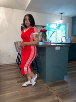 V-Neck Stripe Dress| Red