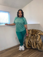 Crinkle Washed T-Shirt Legging Set| Green