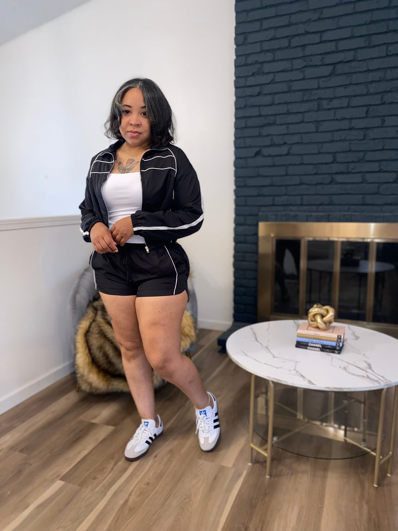 2PC Windbreaker Jacket Short Set| Black *$28 until 9/2 all sales are final*
