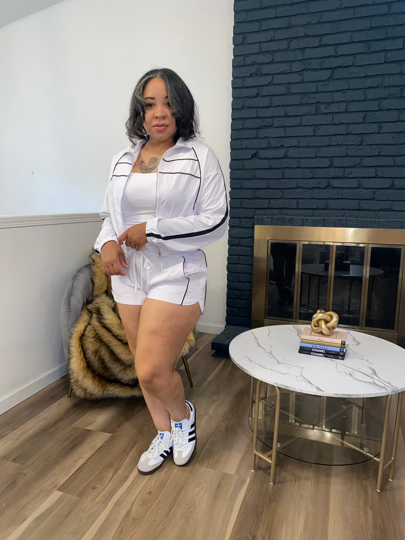2PC Windbreaker Jacket Short Set|White *$28 until 9/2 all sales are final*