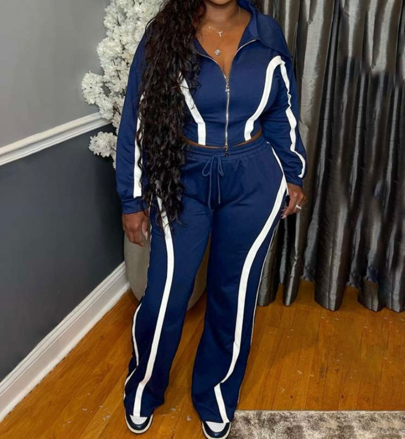 Retro Collar Jacket Pants Set| Blue
