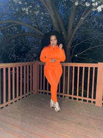 Zip Front Hoodie Legging Set|Neon Orange