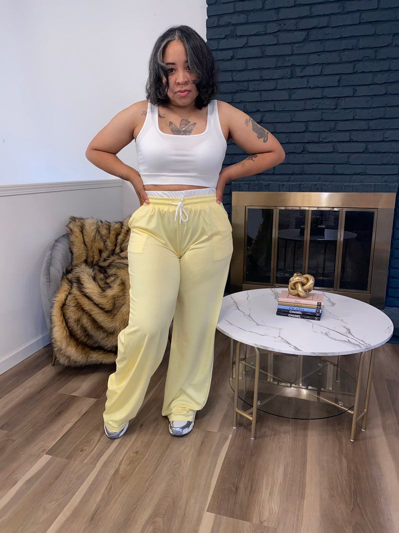 U-Neck Cropped Tank Wide Leg Pant Set| Yellow *$28 until 9/2 all sales are final*