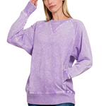 Acid Wash Sweatshirt with Pockets| Violet