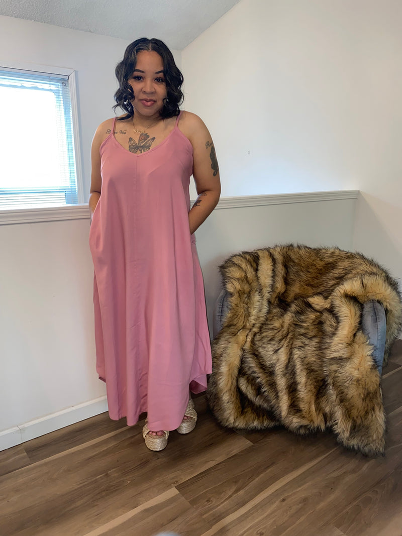 Cami Midi Dress With Pockets| Lt Rose