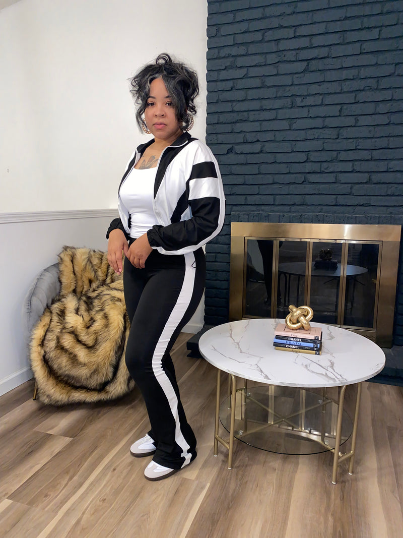 2PC Vintage Stripe Jacket Pants Set| Black *$28 until 9/2 all sales are final*