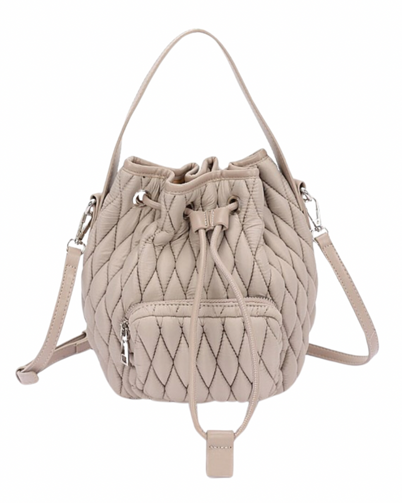 Quilted Puffer Bucket Bag| Cream