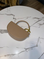 Top Handle Curve Leather Handbag| Beige
