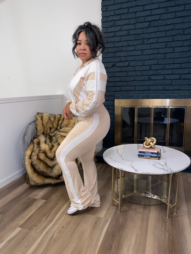 2PC Vintage Stripe Jacket Pants Set| Khaki *$28 until 9/2 all sales are final*