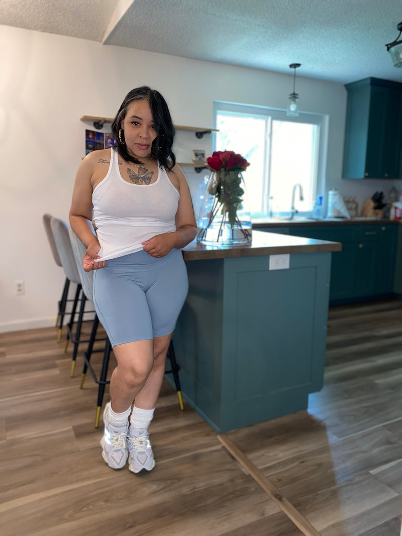 Butter Soft Waistband Biker Shorts| Blue Grey