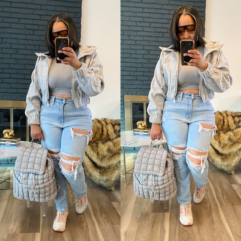 Wool Cropped Hoodie Jacket| Grey