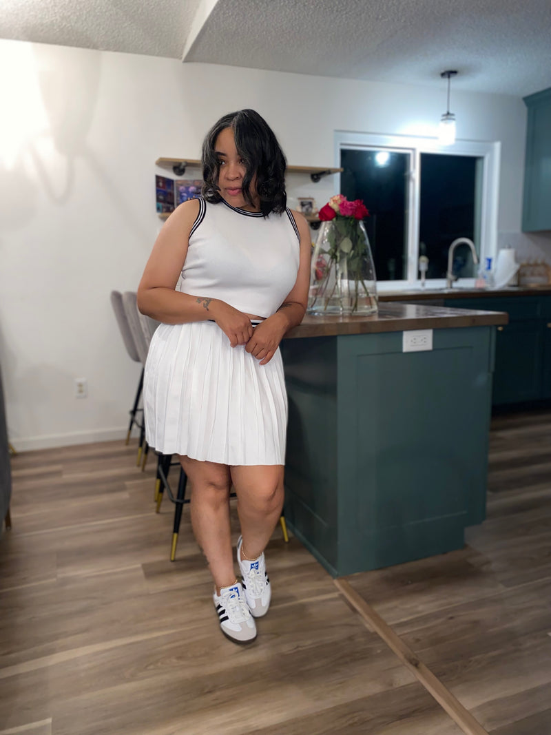 Tennis Stripe Skirt Set| White *$28 until 9/2 all sales are final*