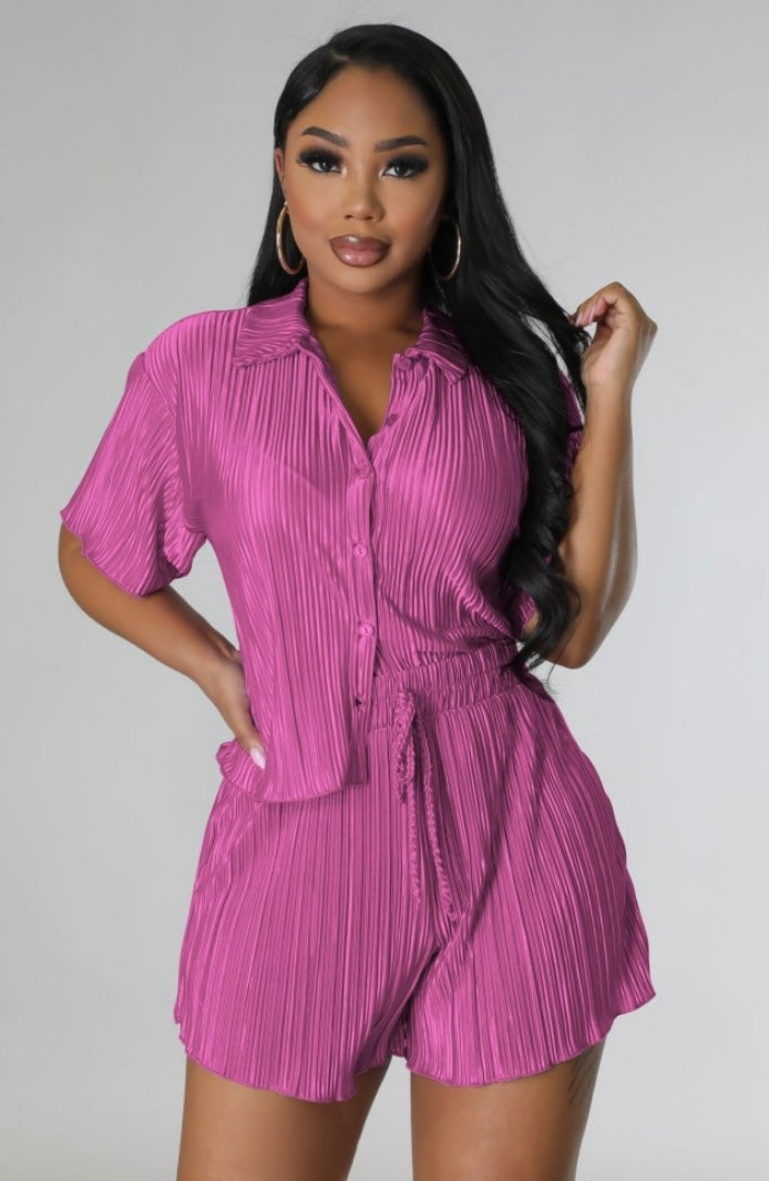 Pleated Short Set| Rose