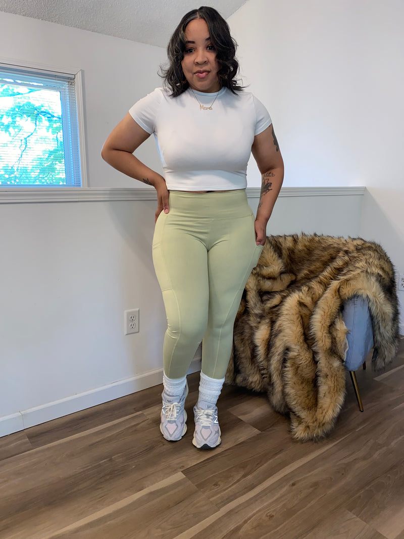 Waistband Pocket Leggings| Lt Sage