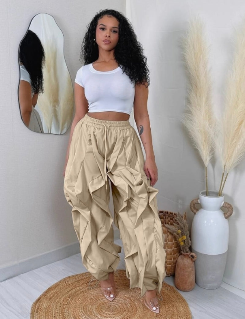 Ruffle Print Cargo Pants|Khaki